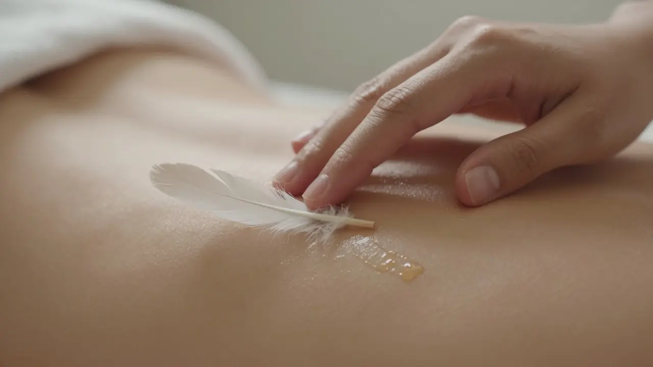 Gros plan artistique d'un effleurement léger et huileux sur la peau d'un bras.