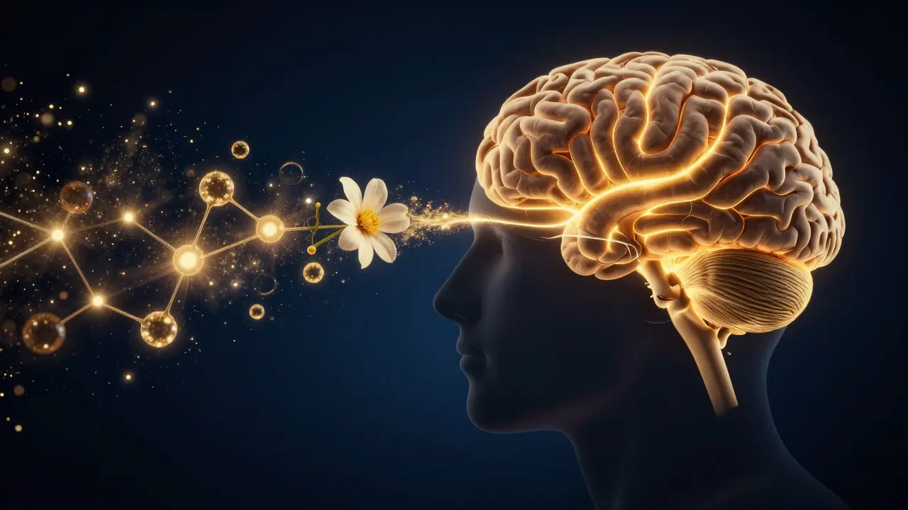 Représentation artistique du flux aromatique stimulant le système limbique du cerveau.