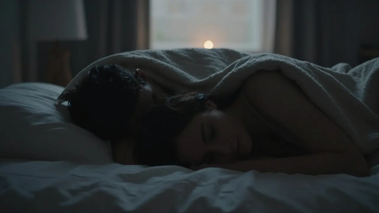 Deux silhouettes sous une couverture dans un calme profond
