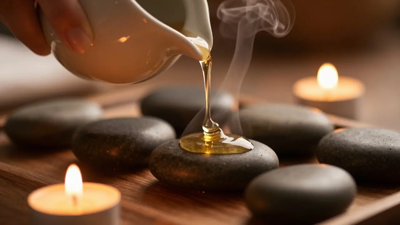 Huiles chaudes et pierres volcaniques pour un massage relaxant