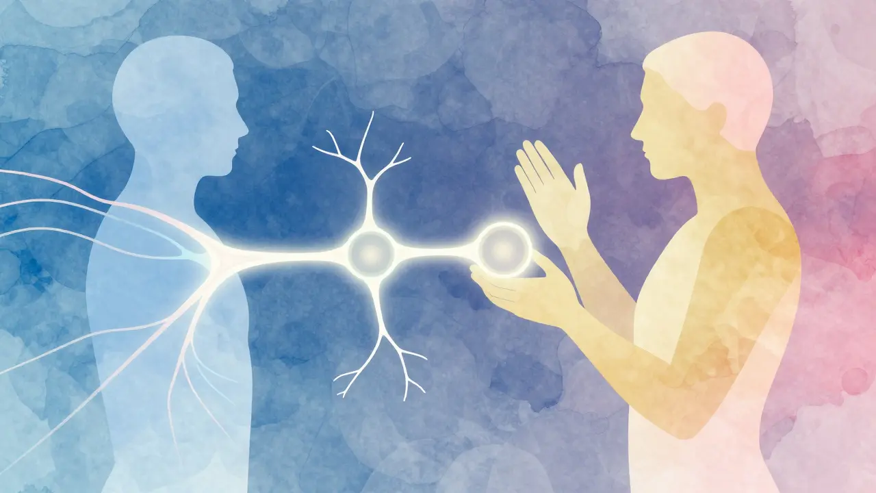 Réseau neuronal lumineux symbolisant l'oxytocine et la connexion