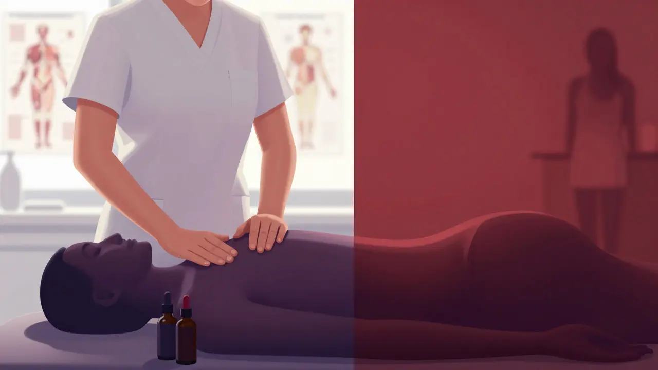 Illustration artistique comparant massage thérapeutique et érotique