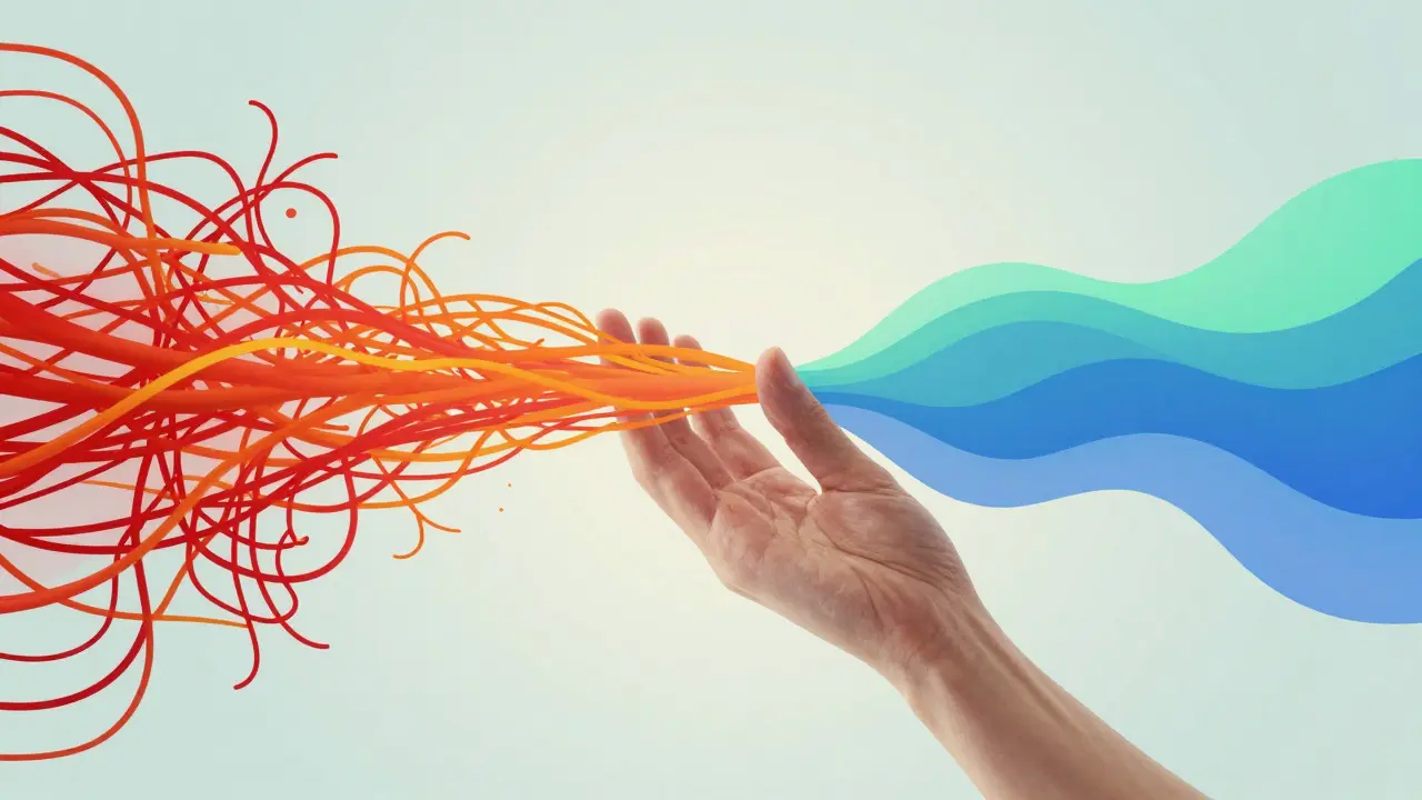 Métaphore visuelle du passage du stress au repos via le système nerveux