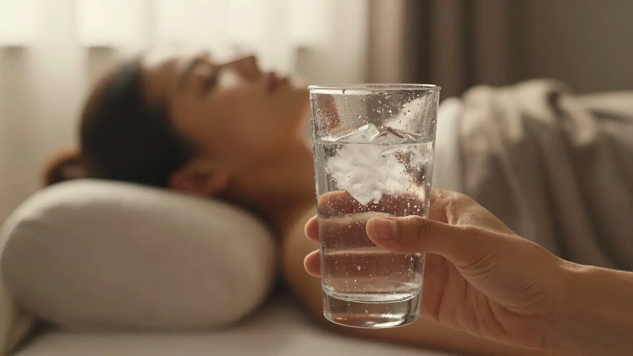 Verre d'eau fraîche symbolisant l'hydratation après un massage