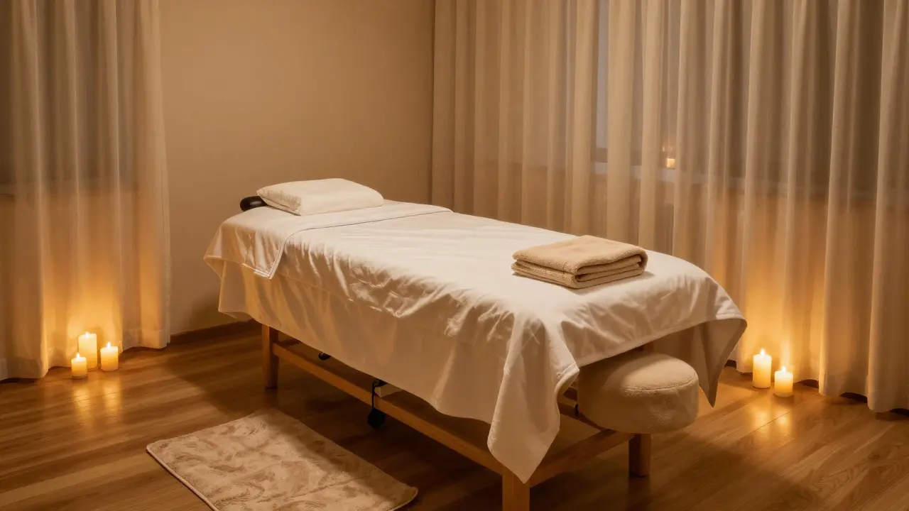 Salle de massage luxueuse et privée éclairée à la bougie dans un spa pragois